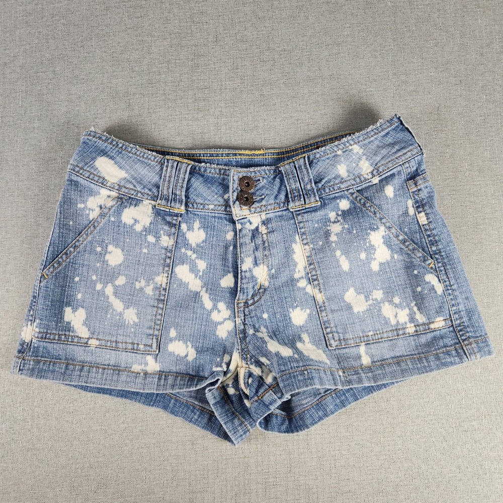 Bongo Womens Bleach Splatter Denim Shorts Blue Size 9 Low Rise Jean Shorts